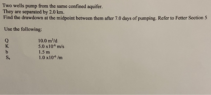 Solved Two wells pump from the same confined aquifer. They | Chegg.com