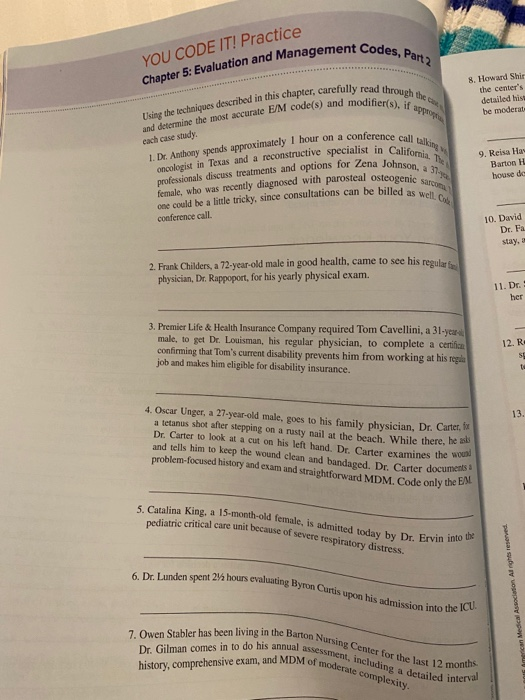 Chapter 5: Evaluation And Management Codes, Part2 | Chegg.com