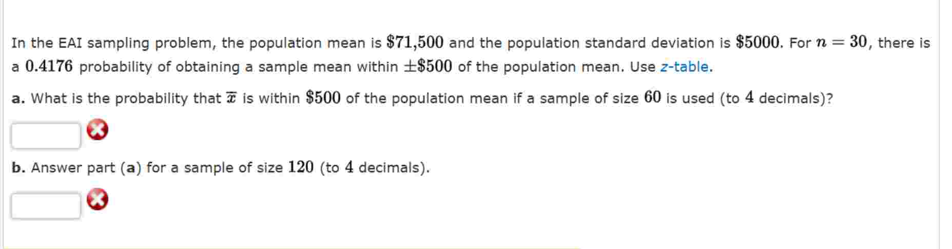 Sampling Problems Maths Solved In the EAI sampling problem, the population mean is | Chegg.com