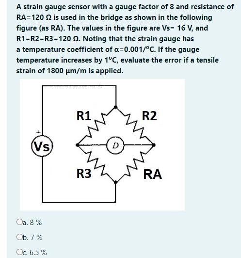 Solved A strain gauge sensor with a gauge factor of 8 and | Chegg.com