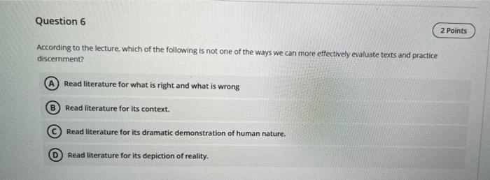 Question 6 2 Points According to the lecture, which | Chegg.com
