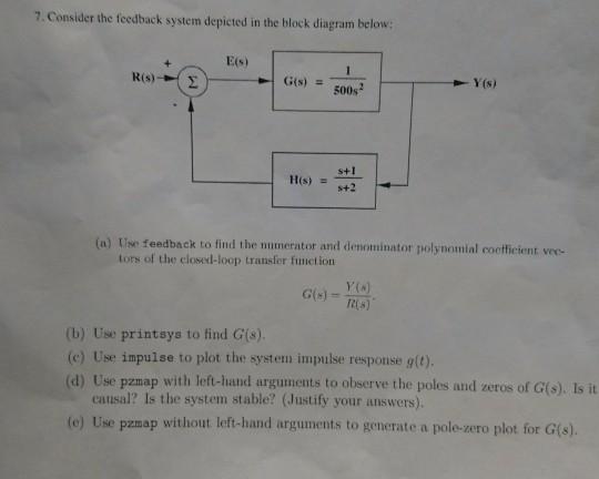 Solved 7. Consider the feedback system depicted in the block | Chegg.com
