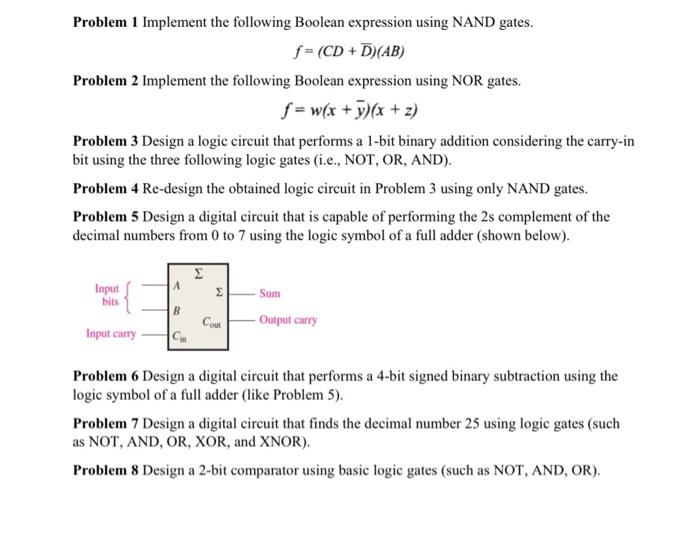 Solved Problem 1 Implement The Following Boolean Expression | Chegg.com