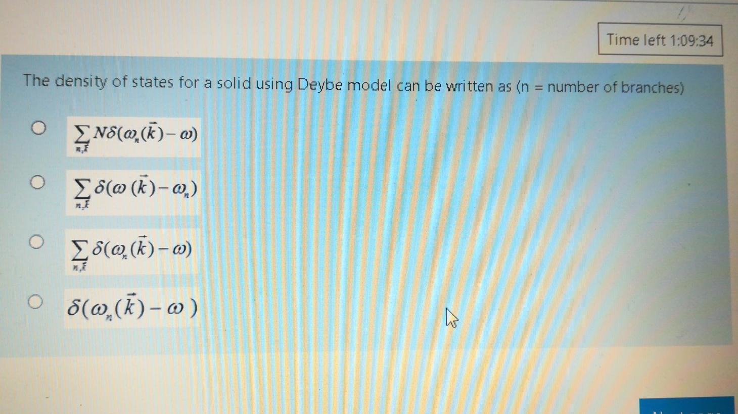 Solved Time left 1:09:34 The density of states for a solid | Chegg.com