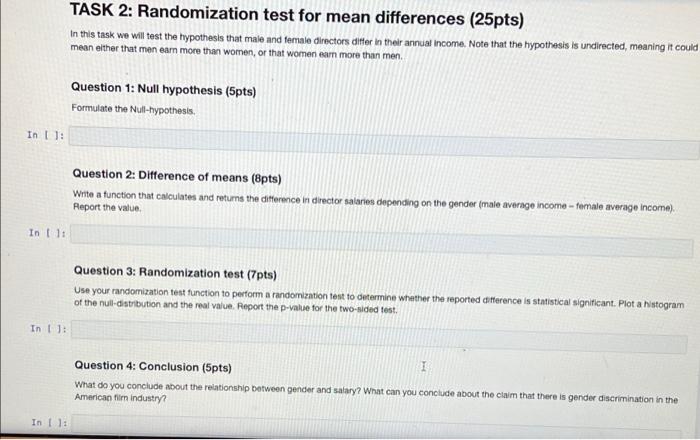 TASK 2: Randomization test for mean differences | Chegg.com