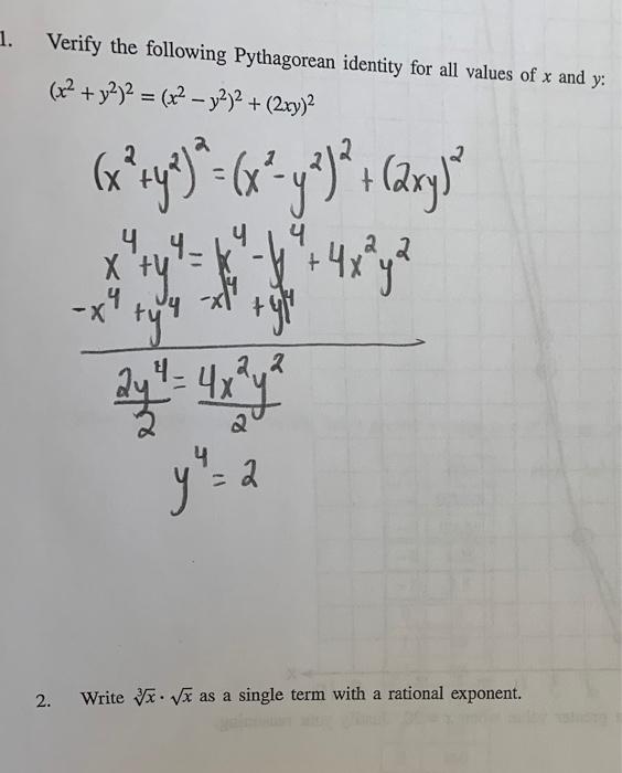 Solved 1 Verify The Following Pythagorean Identity For All Chegg Com