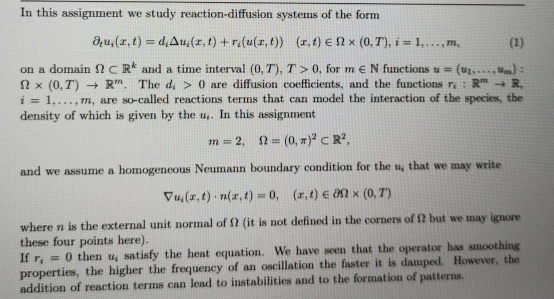 In this assignment we study reaction-diffusion | Chegg.com