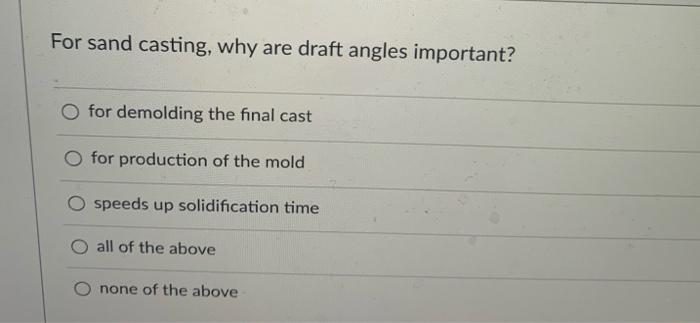 Solved For sand casting, why are draft angles important? for | Chegg.com