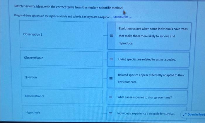 Solved Match Darwin's ideas with the correct terms from the | Chegg.com
