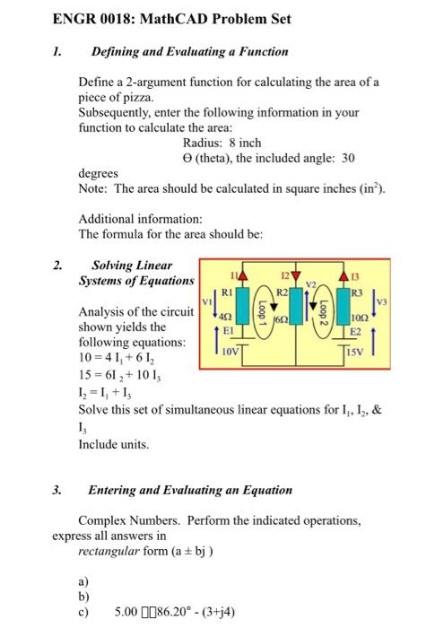 Solved ENGR 0018: MathCAD Problem Set 1. Defining and | Chegg.com