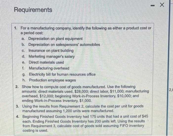 Solved Requirements 1. For a manufacturing company, identify | Chegg.com