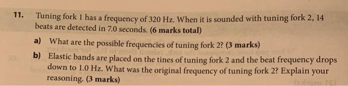 Solved 11. Tuning fork 1 has a frequency of 320 Hz. When it | Chegg.com