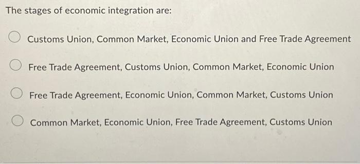 solved-the-stages-of-economic-integration-are-customs-chegg