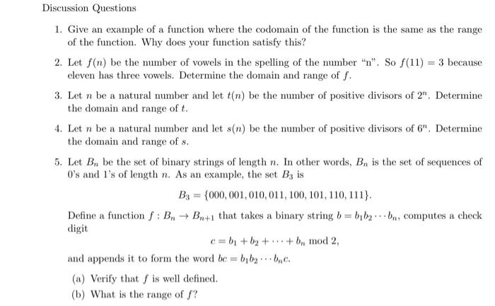 Solved 1. Give an example of a function where the codomain | Chegg.com