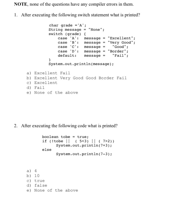 Solved NOTE, none of the questions have any compiler errors | Chegg.com