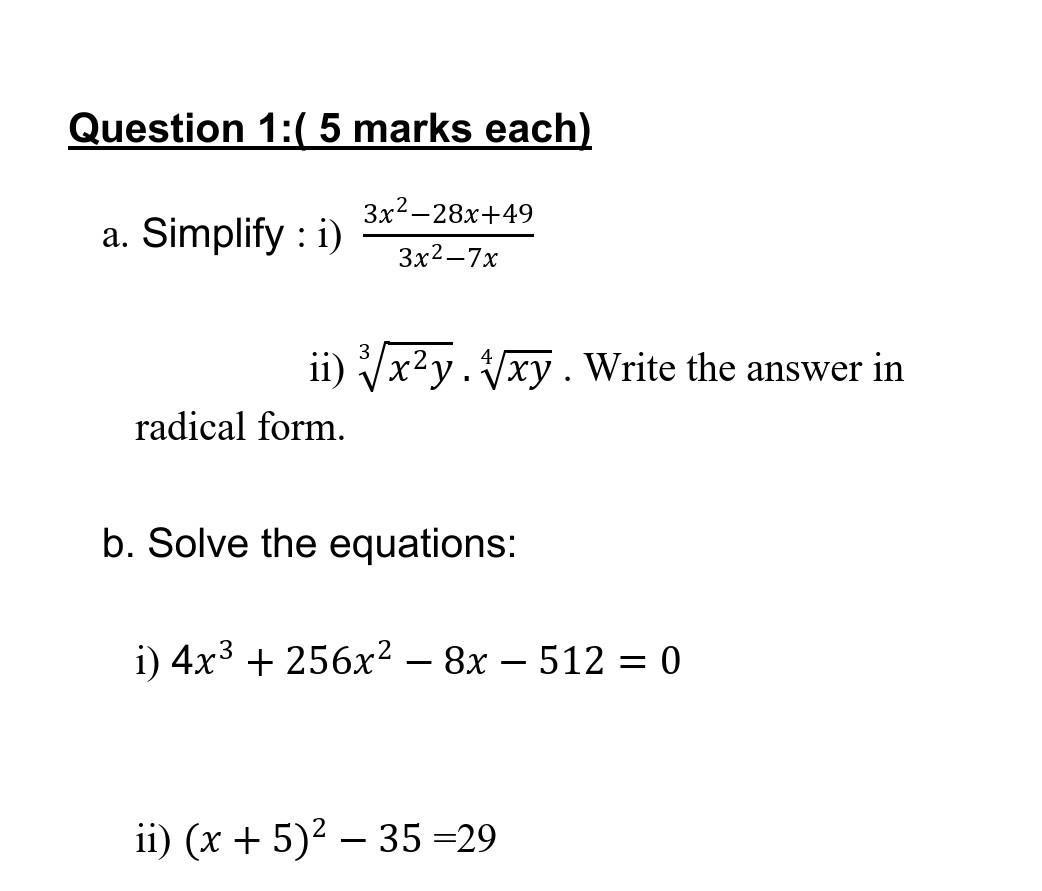 Solved Simplify : i) (〖3x〗^2-28x+49)/(3x^2-7x) | Chegg.com