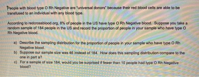 Solved People With Blood Type O Rh Negative Are Universa Chegg Com