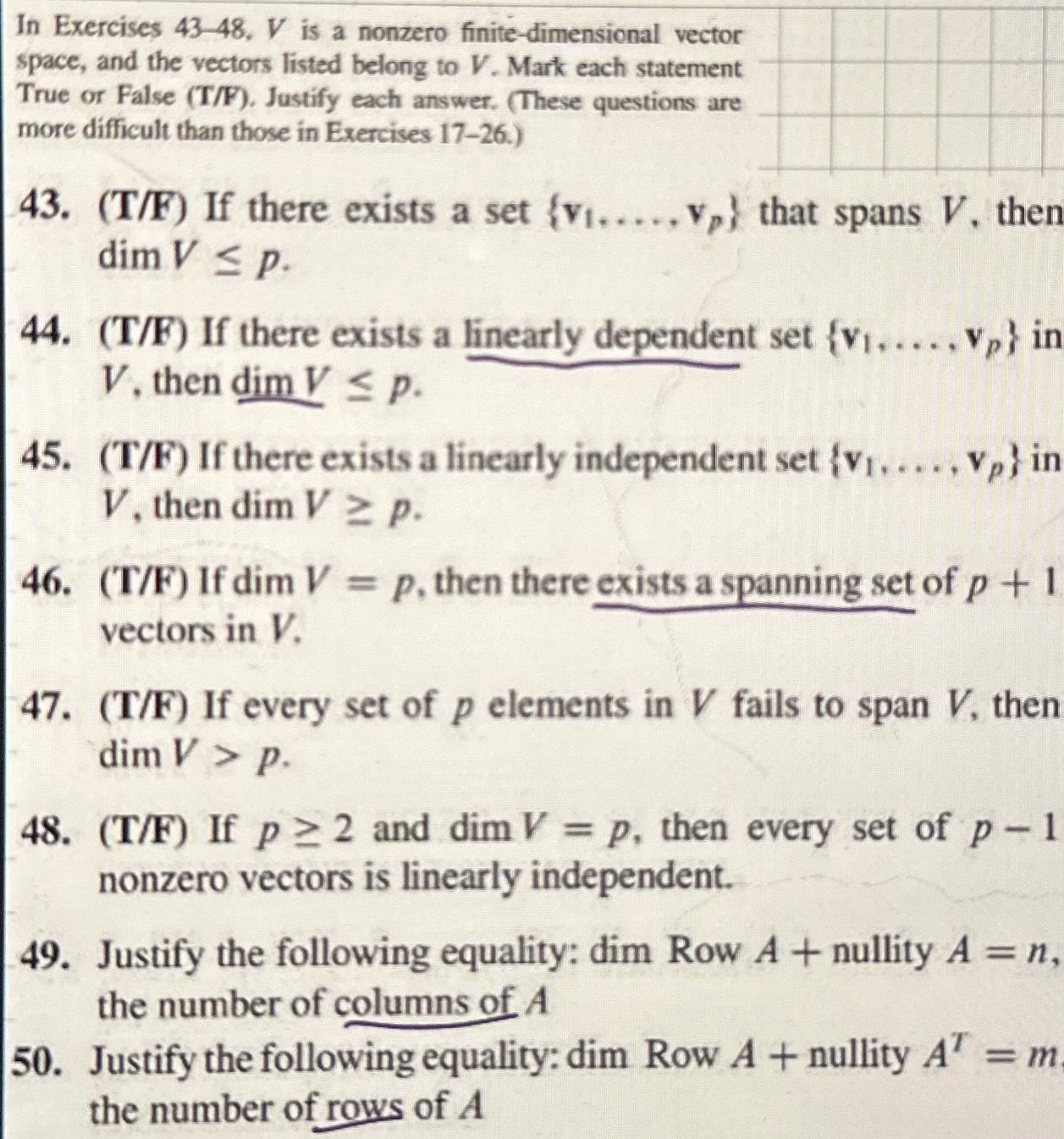 Solved In Exercises 43 48 V is a nonzero finite dimensional