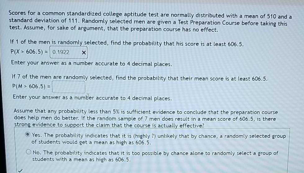 Solved Scores for a common standardized college aptitude | Chegg.com