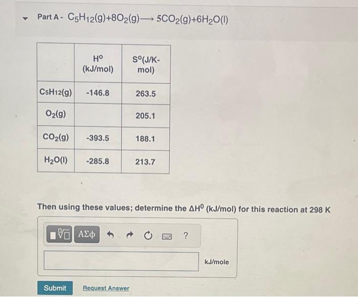 Solved Determine Delta H at 298kDelta S at 298kDelta G at