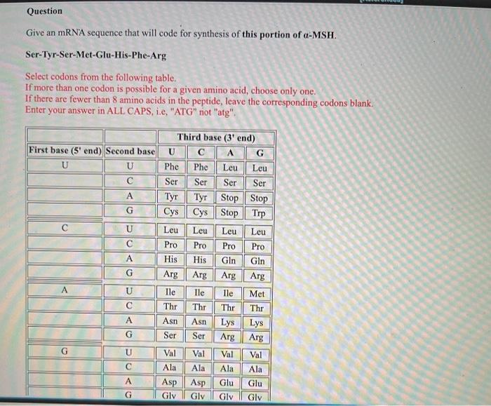 Solved From what DNA sequences were each of the mRNA codons | Chegg.com
