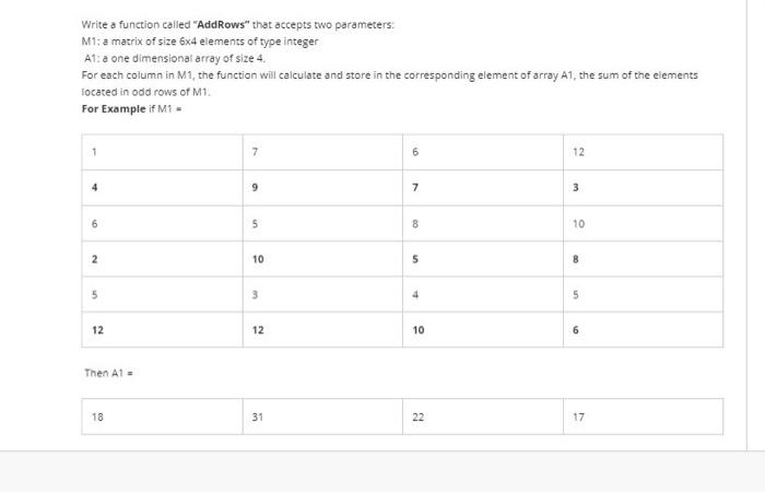 Solved Write a function called "AddRows" that accepts two | Chegg.com