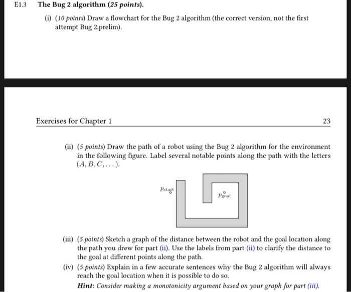 Solved The Bug 2 Algorithm (25 Points). E1.3 (i) (10 Points) | Chegg.com