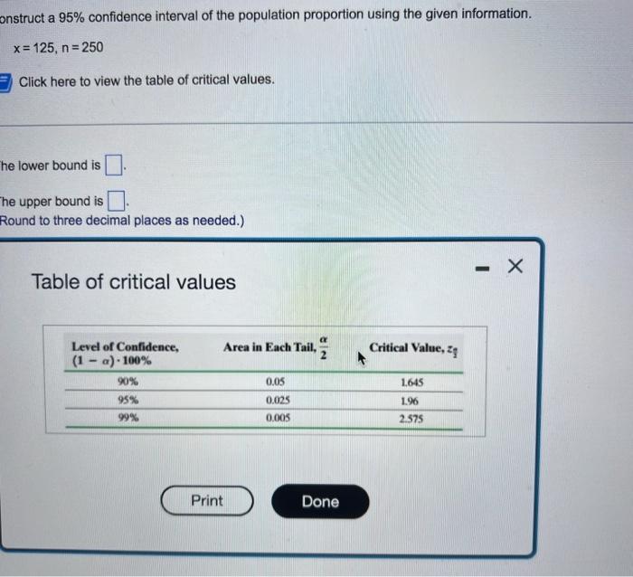 Solved Construct A 95% Confidence Interval Of The Population | Chegg.com