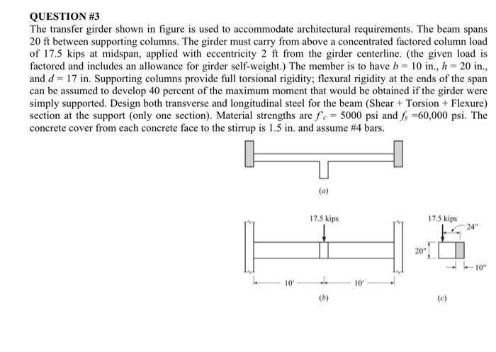 Solved QUESTION \#3 The Transfer Girder Shown In Figure Is | Chegg.com