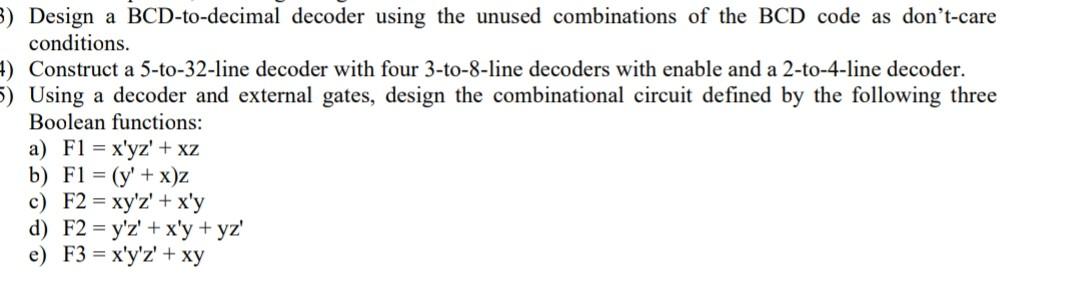 Solved Design A BCD-to-decimal Decoder Using The Unused | Chegg.com