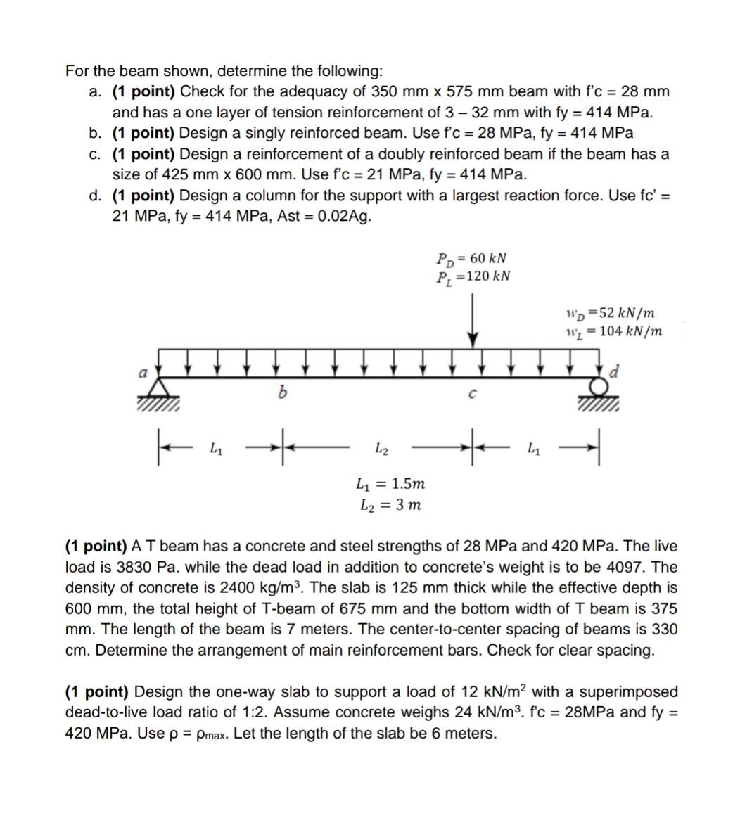 Solved For The Beam Shown, Determine The Following: A. (1 | Chegg.com