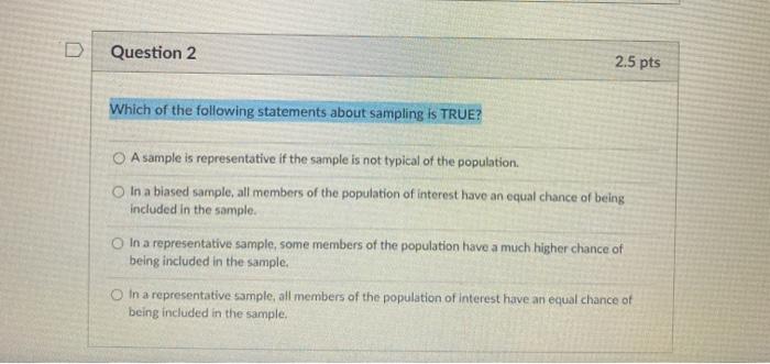 Solved D Question 2 2.5 pts Which of the following | Chegg.com