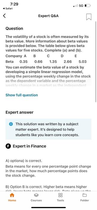 Solved Question The volatility of a stock is often measured | Chegg.com