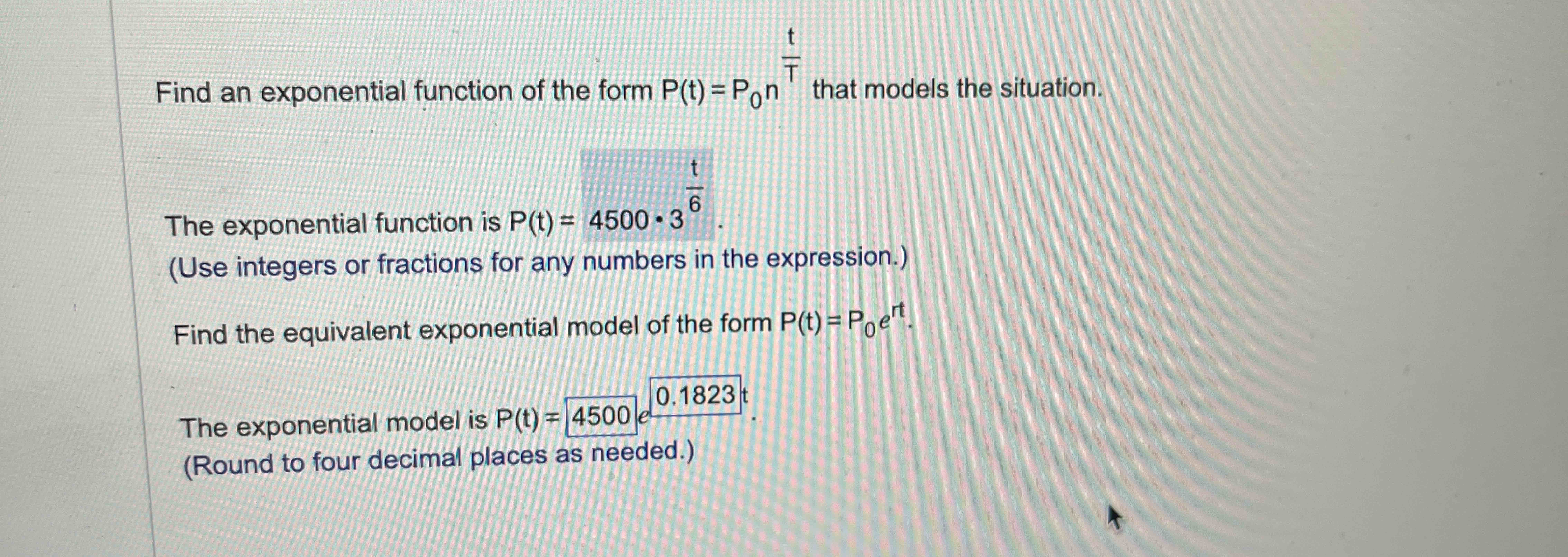 Solved Find an ﻿exponential function of ﻿the form P(t)=P0ntT | Chegg.com