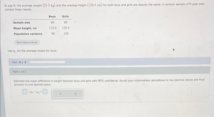 Solved At age 9, the average weight (21.3 kg) and the | Chegg.com