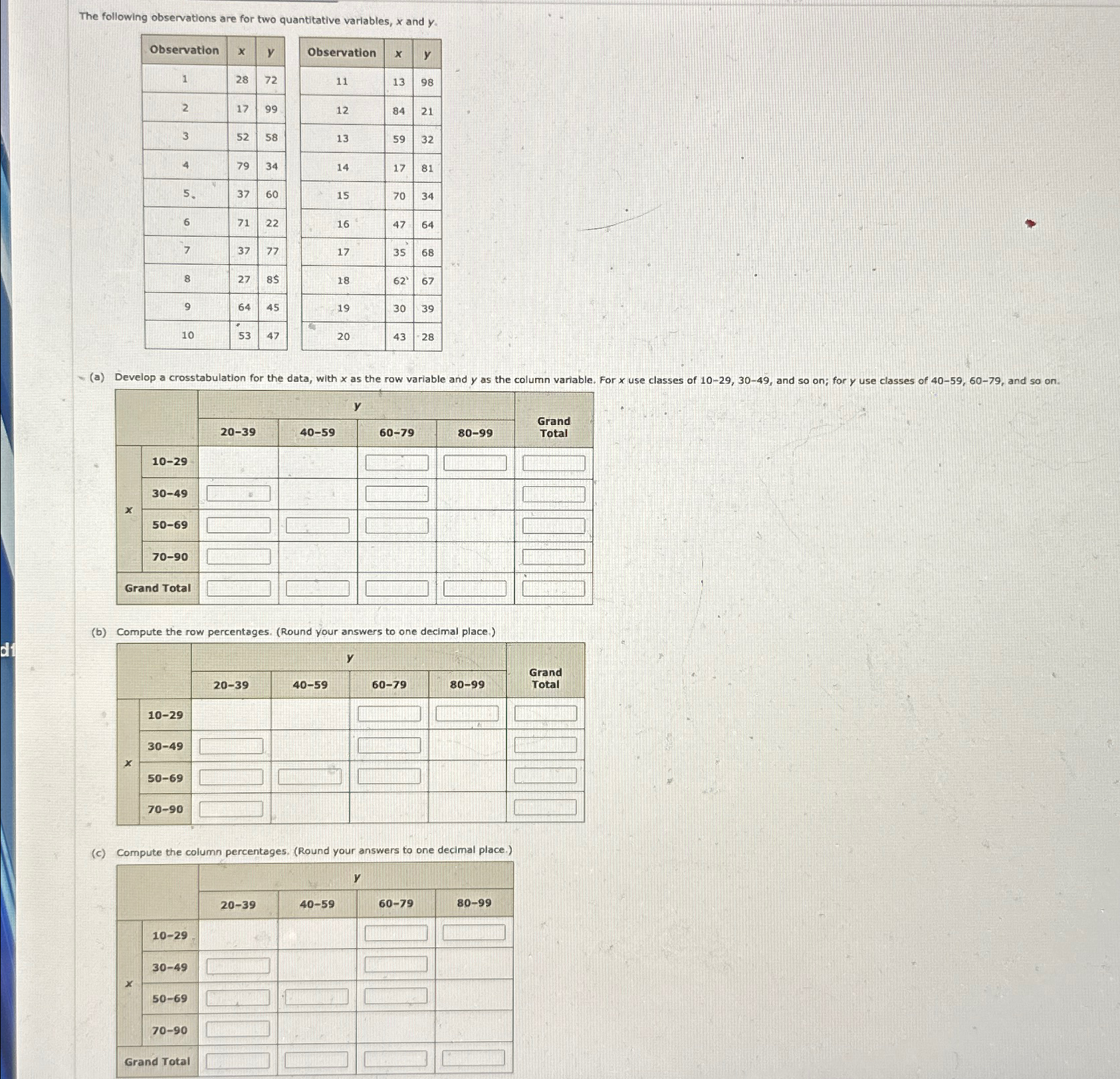 Solved The following observations are for two quantitative | Chegg.com