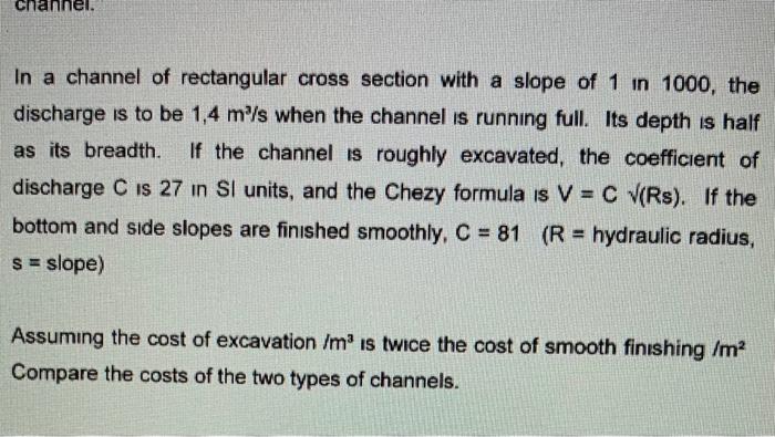 Solved In a channel of rectangular cross section with a | Chegg.com