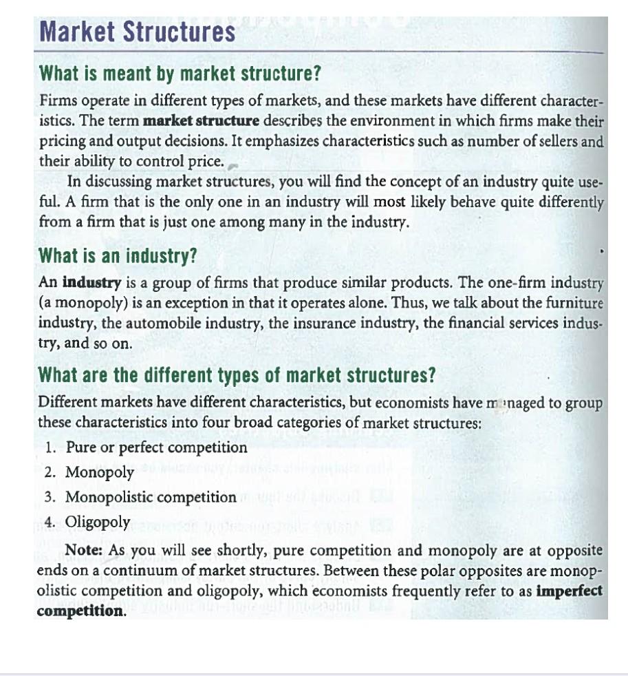 Solved Market Structures What Is Meant By Market Structure? | Chegg.com