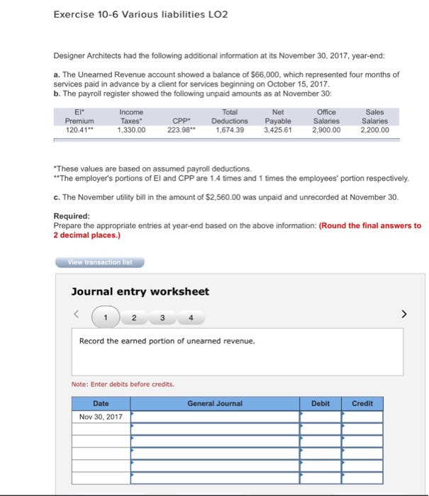 Solved Exercise 106 Various liabilities LO2 Designer