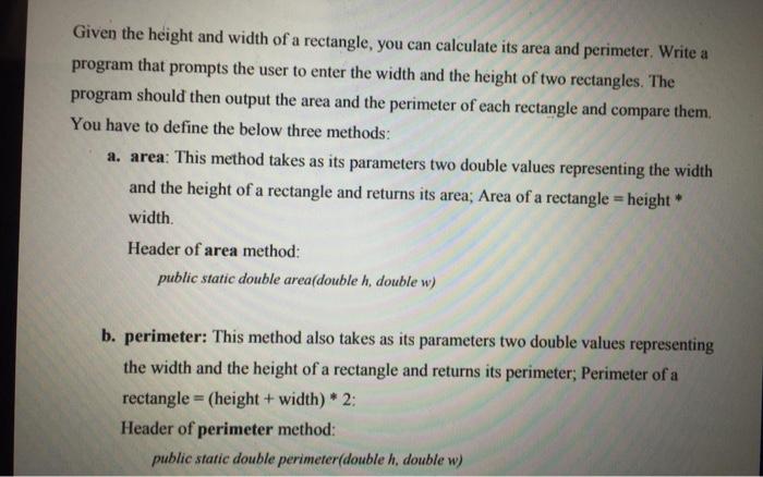 Solved Given the height and width of a rectangle, you can | Chegg.com