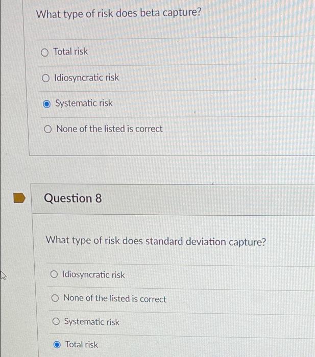 Solved What type of risk does beta capture? Total risk O | Chegg.com