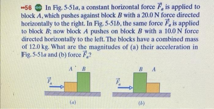 Solved -56 co In Fig. 5-51a, a constant horizontal force F, | Chegg.com