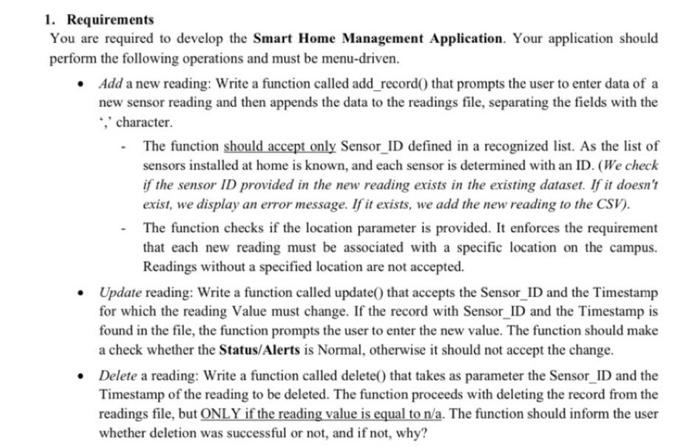 Solved 1. Requirements You are required to develop the Smart | Chegg.com