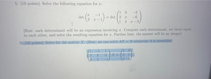 Solved 5. (10 points) Solve the following equation for x : | Chegg.com
