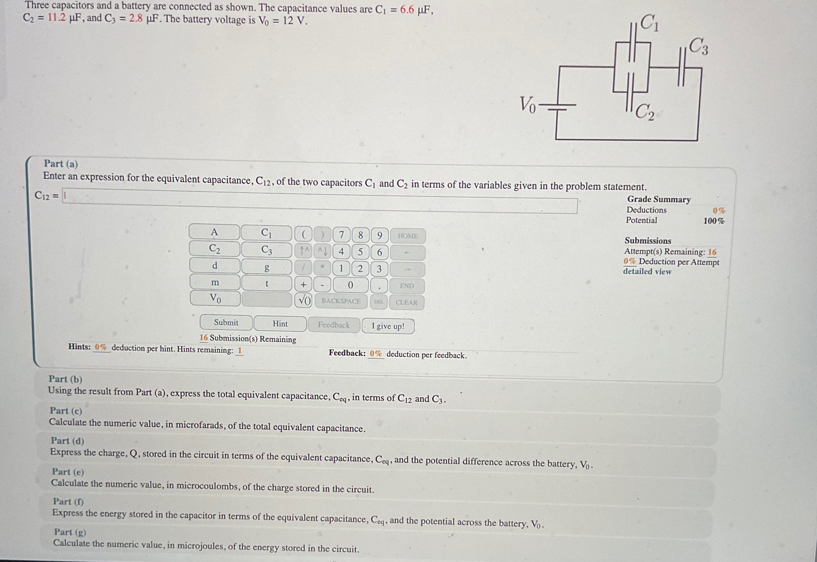 Solved Please answer all parts Three capacitors and a | Chegg.com