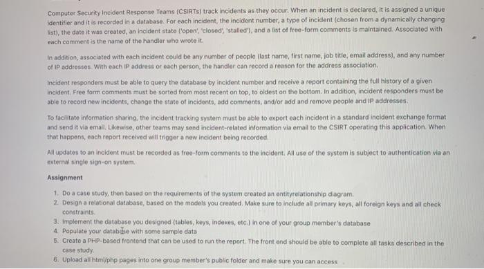 Solved Computer Security Incident Response Teams (CSIRTs) | Chegg.com