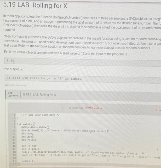 Solved lab rolling for x. c++ need the main.cpp code to | Chegg.com