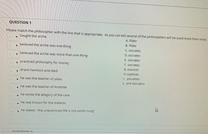 Solved QUESTION 1 Please match the philosopher with the line