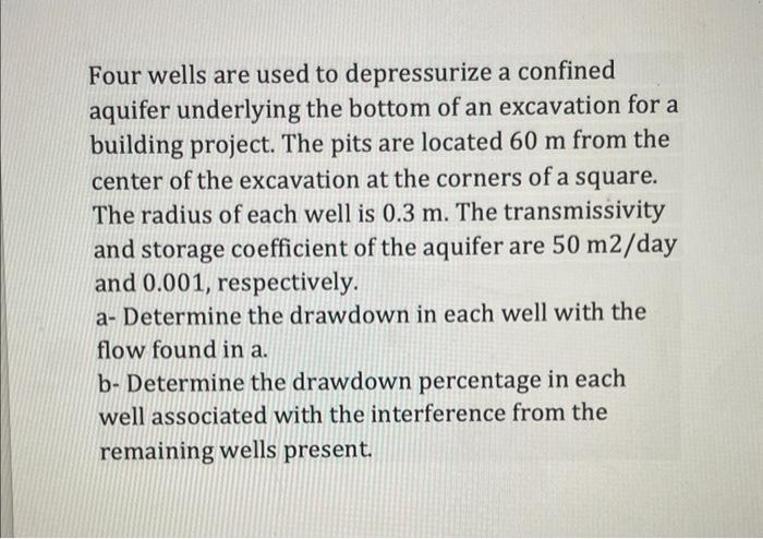 Solved Four wells are used to depressurize a confined | Chegg.com
