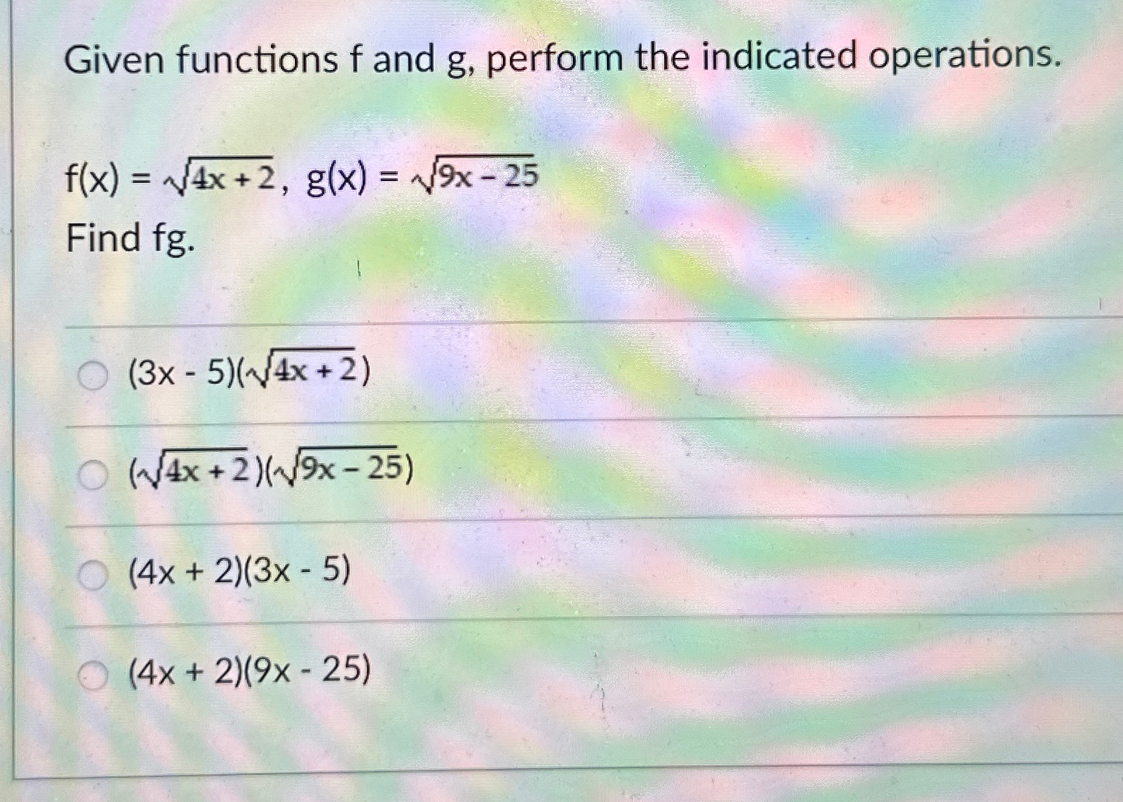 Solved Given functions f ﻿and g, ﻿perform the indicated | Chegg.com